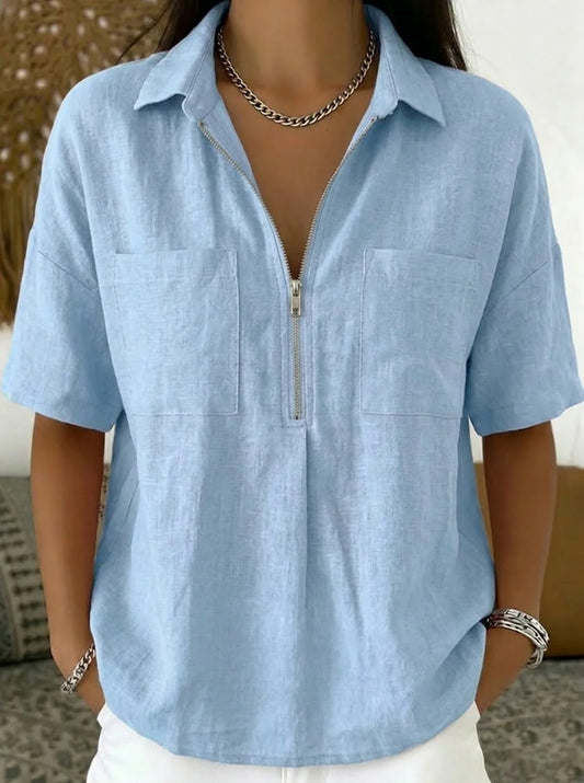 Chemise Ample Col V avec Zip